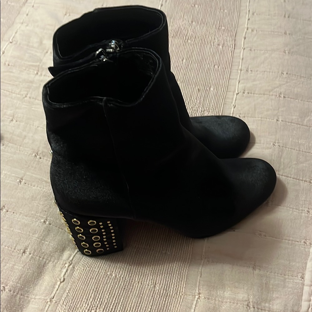 Elegant Black Ankle Boots with Gold Accents